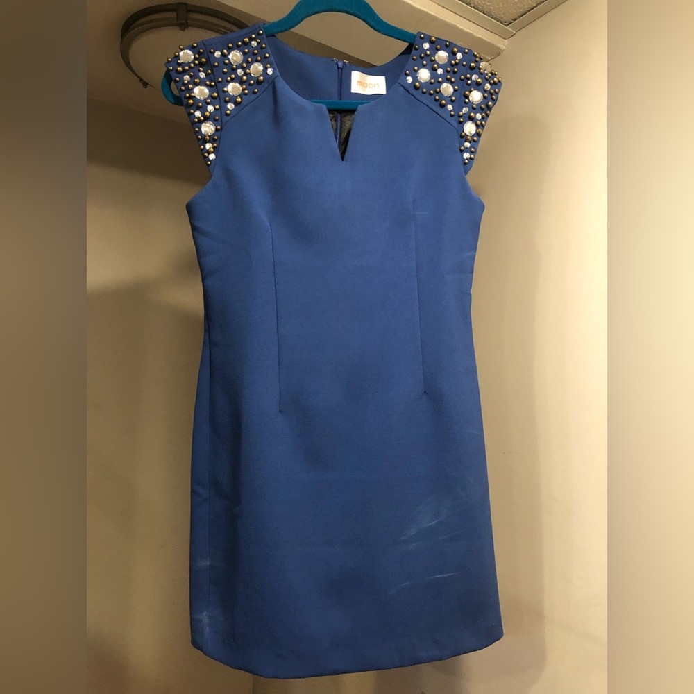 Moon blue and sequin shoulder short sleeve dress 
- size s